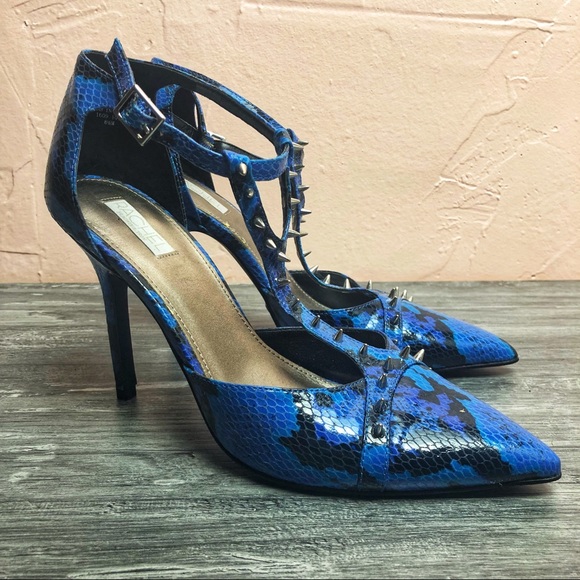 RACHEL Rachel Roy Shoes - Rachel Roy Blue Camo Snakeskin Studded Heels